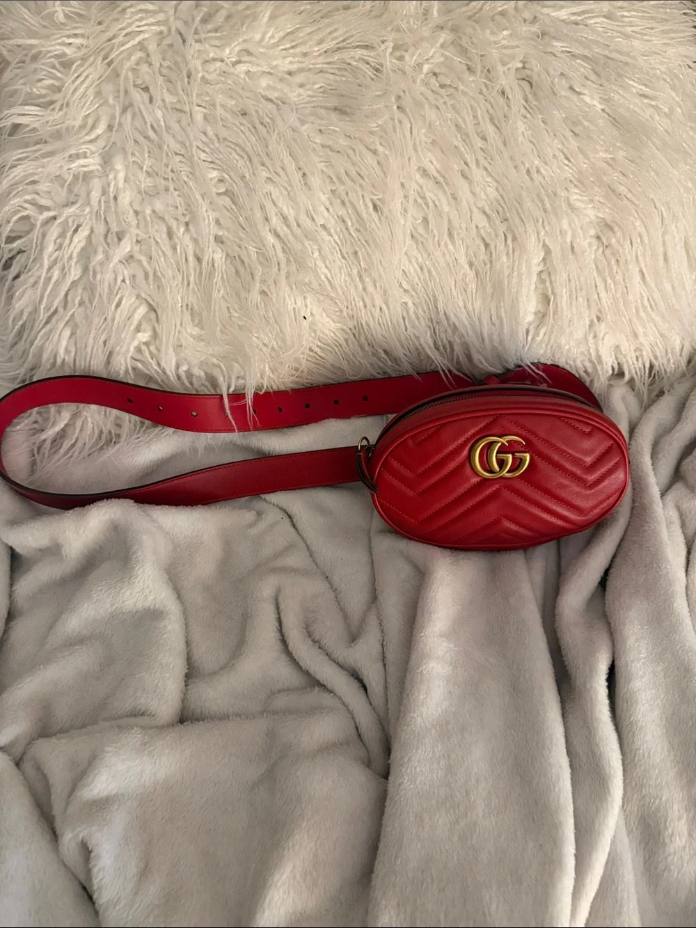 Gucci Red Quilted Leather Oval Crossbody Bag with Gold GG
